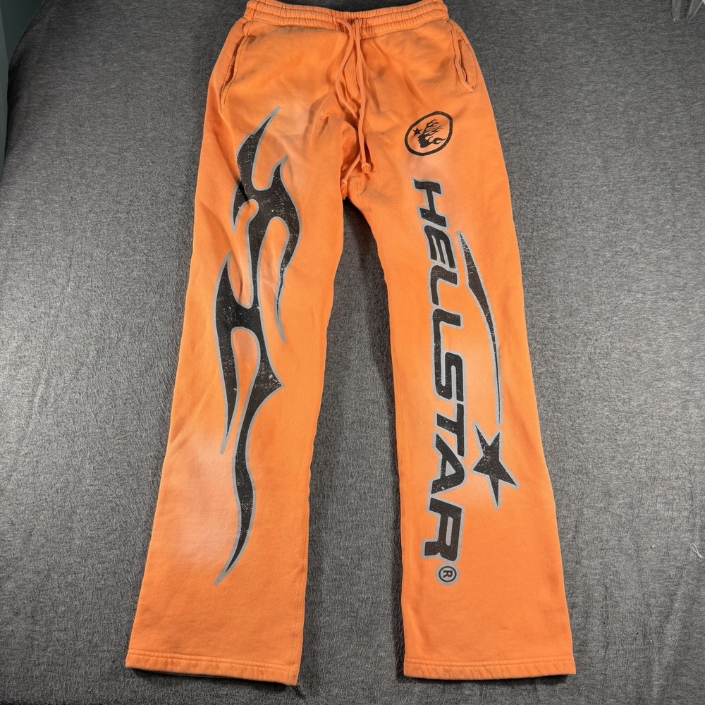 Hellstar Orange Flame Tribal Men's Sweatpants Size Medium Grunge Streetwear